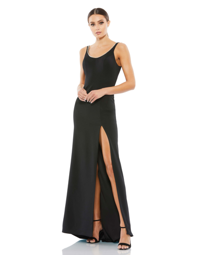 Ieena For Mac Duggal Sleeveless Crystal Scoop Neckline Column Gown In Black