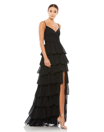 Ieena For Mac Duggal Sleeveless Gown With Ruffled Skirt In Black