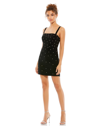 Mac Duggal Sleeveless Rhinestone Encrusted Square Neck Mini Dress In Black