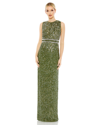 Mac Duggal Sleeveless Sequin Column Gown In Olive