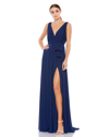 Mac Duggal Sleeveless V-neck Chiffon Gown In Midnight