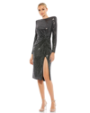 Ieena For Mac Duggal Structured Long Sleeve Side Twist Midi Dress In Black / Silver