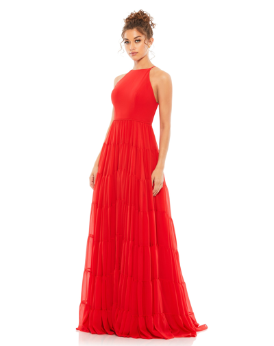 Ieena For Mac Duggal Tiered A-line Halter Gown In Red