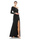 Mac Duggal Twist Front Embellished Sleeve Jersey Gown In Black