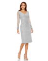 Mac Duggal Womens Embroidered Mesh Cocktail And Party Dress In Platinum