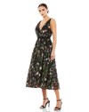 Mac Duggal V-neck Floral Midi Dress In Black Multi