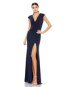 Mac Duggal Elegant Evening Jersey V Neck Gown In Navy In Navy