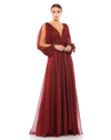Mac Duggal V-neck A-line Chiffon Gown Beaded Cuffs In Garnet In Garnet