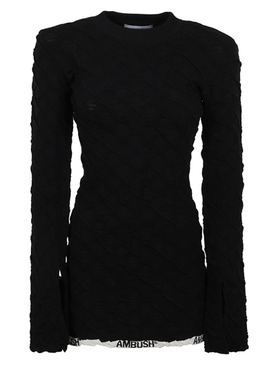 Ambush Monogram Knit Turtleneck Top In Black