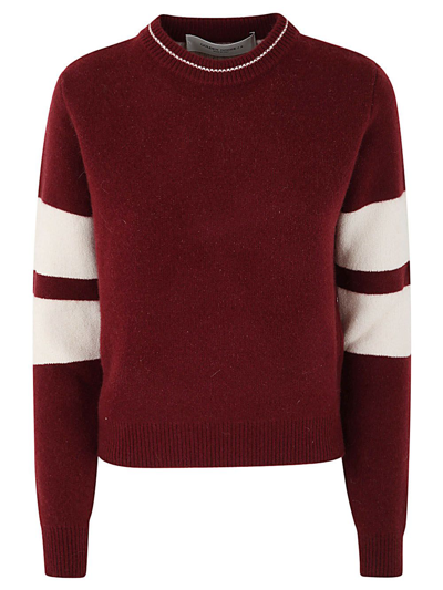 Golden Goose Burgundy Crew Neck Jumper With Embroidery In Red