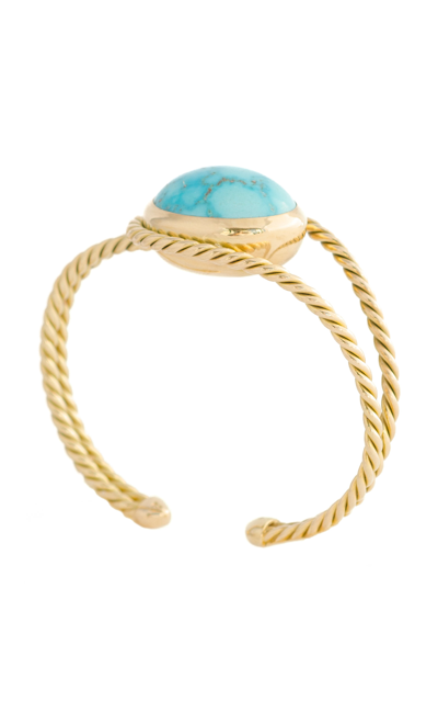 Haute Victoire Women's One Of A Kind Twisted Turquoise Double Cuff In Gold