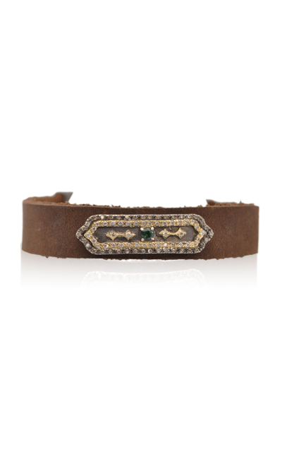 Armenta Old World Tourmaline And Diamond Shield Leather Bracelet In Brown