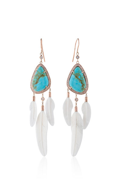Jacquie Aiche Women's 14k Yellow Gold Turquoise And Bone Feather Dreamcatcher Earrings