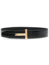Tom Ford Reversible Brand-plaque Croc-embossed Leather Belt In Black