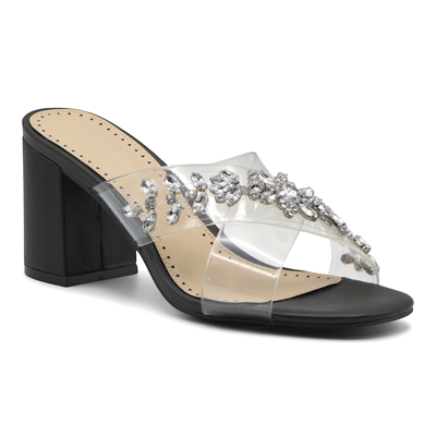 Adrienne Vittadini Women's Avenue Jeweled Clear Strap Slide Sandals Women's Shoes In Black-vs