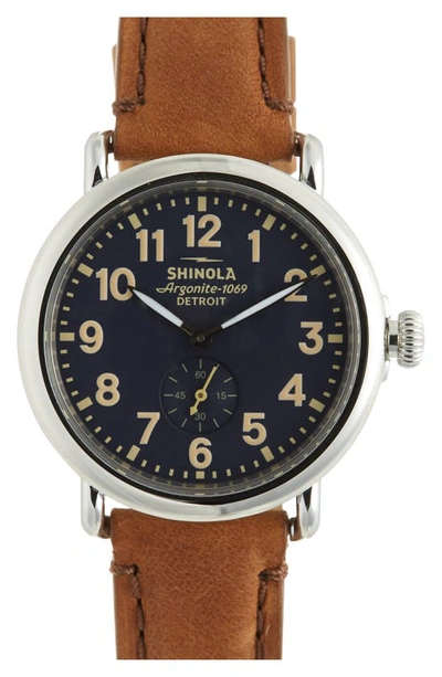 Shinola Men's The Runwell Leather Watch, 41mm In Navy