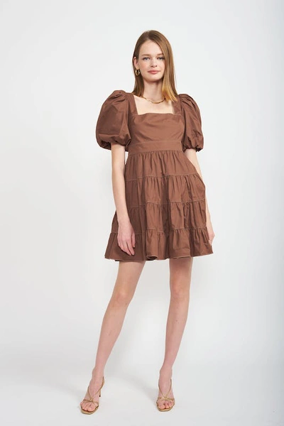 En Saison Meline Poplin Babydoll Dress In Brown