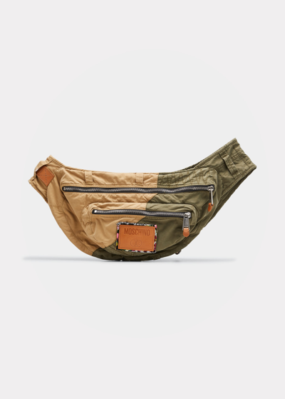 Moschino Men's Two-tone Cargo Shoulder Bag In Brown Multi