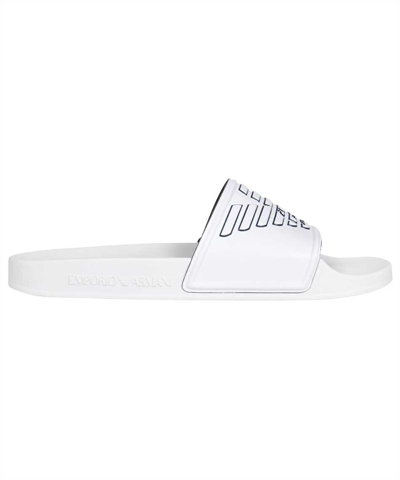 Emporio Armani Embossed Logo-print Slides In White