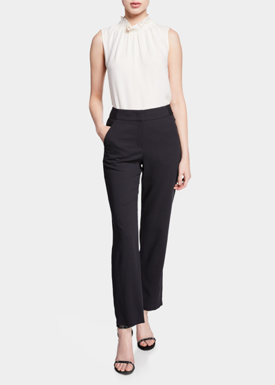 Giorgio Armani Stretch Cady Trousers With Split Ends In Dark Gray