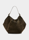 Khaite Lotus Medium Suede Shoulder Bag In 429 Dark Olive