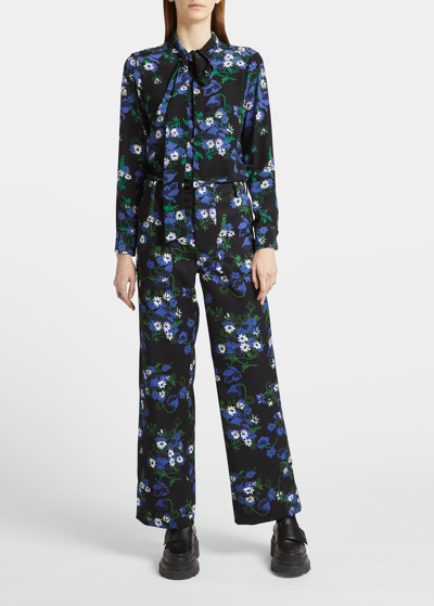 Plan C Floral-print Silk Crepe De Chine Blouse In Blu