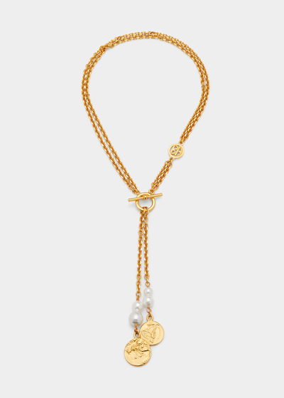 Ben-amun Long Lariat Necklace With Coins In Yg