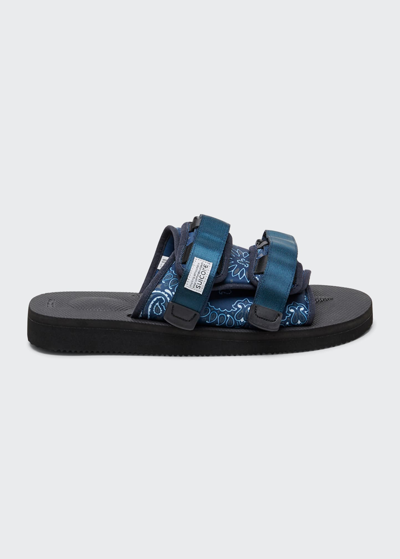 Suicoke 'moto' Bandana Print Single Band Slides In Blue