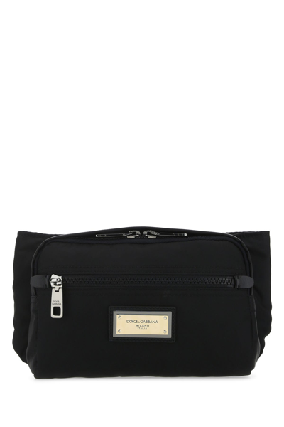 Dolce & Gabbana Belt Bag In Shiny Nylon With Logo In Black