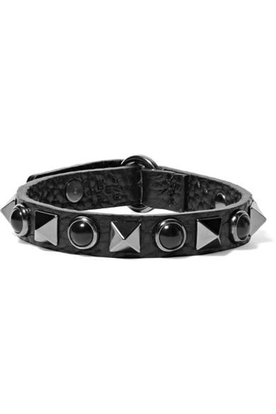 Valentino Garavani Rockstud Rolling Noir Leather Bracelet In Black