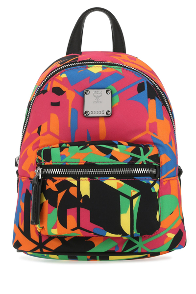 Mcm Versatile Geometric Print Backpack With Top Handle In Green