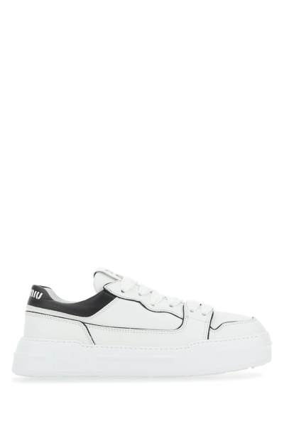 Miu Miu Leather Sneakers In White
