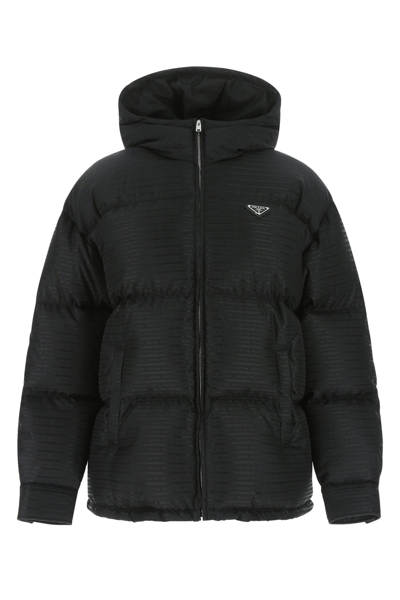 Prada Re-nylon Gabardine Hooded Down Jacket In Black