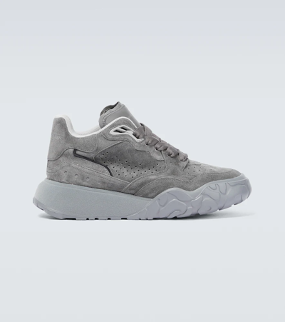 Alexander Mcqueen Court Exaggerated-sole Perforated Suede Sneakers In Gray