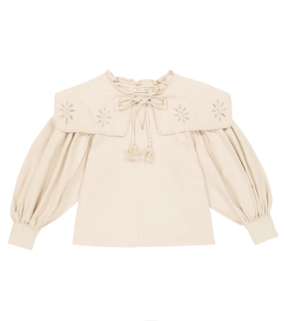 The New Society Kids' Geraldine Cotton Piqué Blouse In Sand