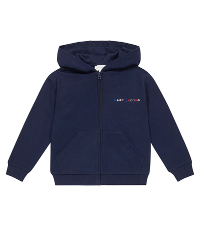 Marc Jacobs Kids' Embroidered Cotton Jersey Zip-up Hoodie In Blue