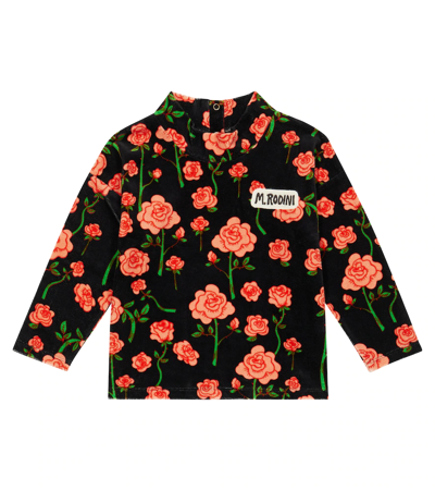 Mini Rodini Kids' Floral Cotton Velvet Top In Black