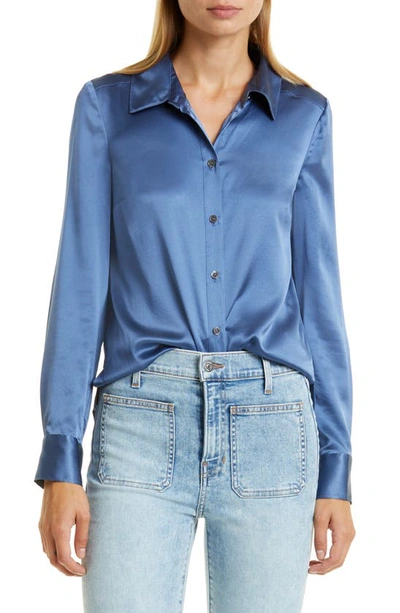 Veronica Beard Morgane Silk Button-front Shirt In Steel Blue