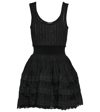 Alaïa Scoop Neck Elastic Waist Ribbed Skater Dress In Noir Alaia