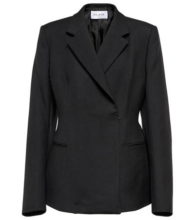 Alaïa Wrapped Front Sculpted Virgin Wool Hourglass Blazer In Black