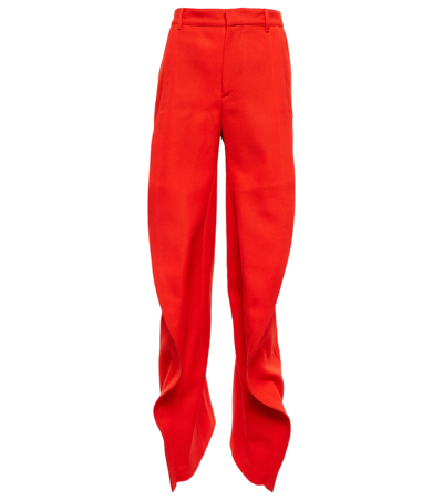Y/project Wool Twill Wide Leg Long Trousers In Red