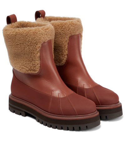Loro Piana Regent Cashmere And Silk-blend Fleece And Leather Ankle Boots In Brown