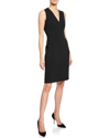 Akris V-neck Sleeveless Wool-crepe Sheath Dress In Black