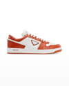 Prada Men's Downtown Logo Low-top Leather Sneakers In Biancoara