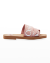 Chloé Woody Flat Logo Ribbon Slide Sandals In Light Pink