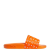 Mcm Men's Monogram Print Rubber Slides In Orange