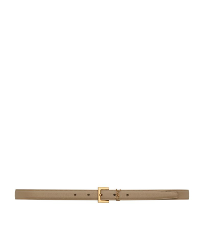 Saint Laurent Leather Monogram Belt In Nude