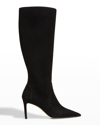 Stuart Weitzman Stuart Suede Stiletto Knee Boots In Black