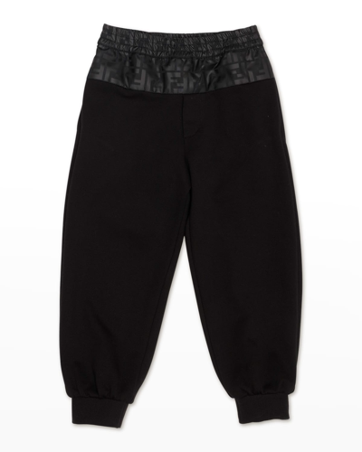 Fendi Kids' Boy's Tonal Monogram-print Sweatpants In F0gme Black