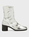 MAISON MARGIELA MEN'S CRACKED METALLIC LEATHER SPLIT-TOE ANKLE BOOTS